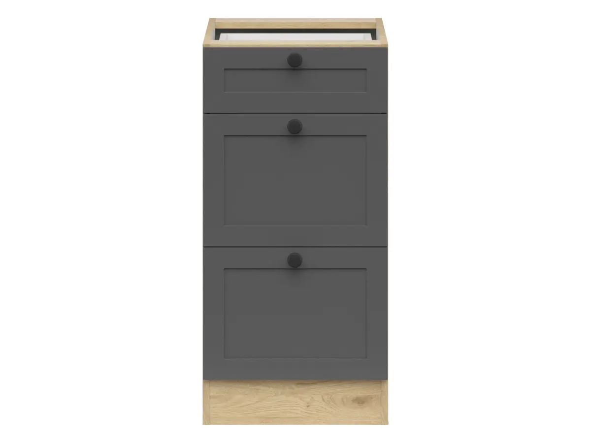 Armario de cocina inferior Junona Line 40 cm con 3 cajones roble bernstein/grafito