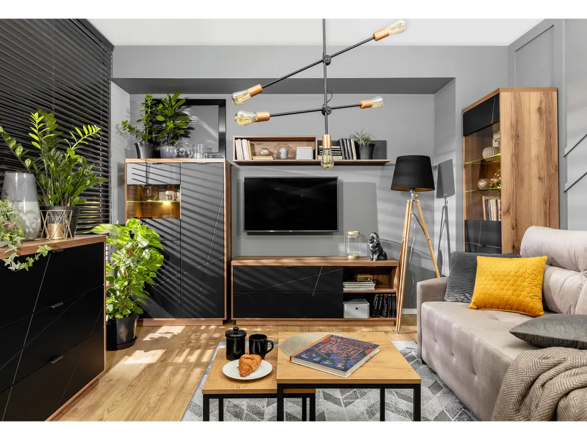 Estante de pared Forn 156 cm roble delano oscuro/negro