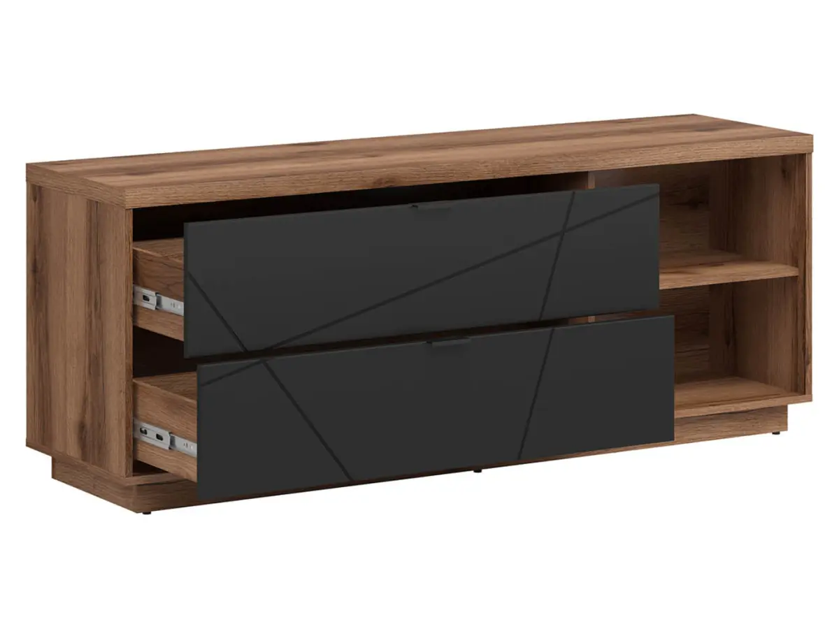 Mueble RTV Forn 156 cm con 2 cajones y estante roble delano oscuro/negro
