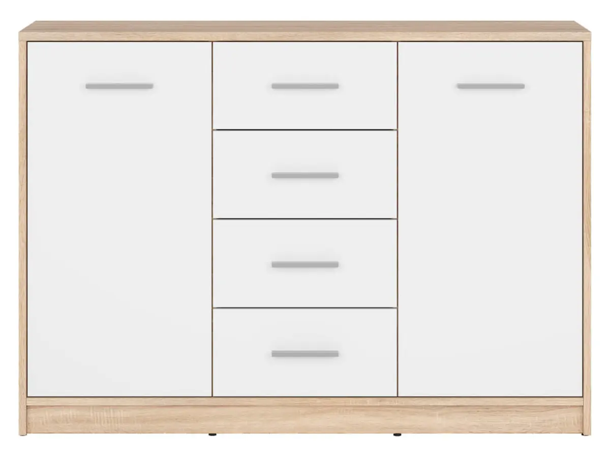 Cómoda Nepo Plus 119 cm con 2 puertas y 4 cajones roble sonoma/blanco