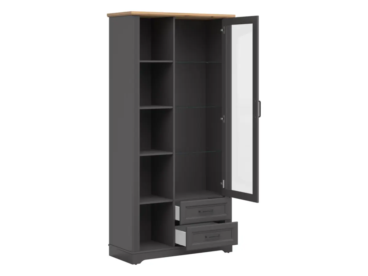 Vitrina Tolmin 100 cm con puertas y 2 cajones grafito/roble artisan