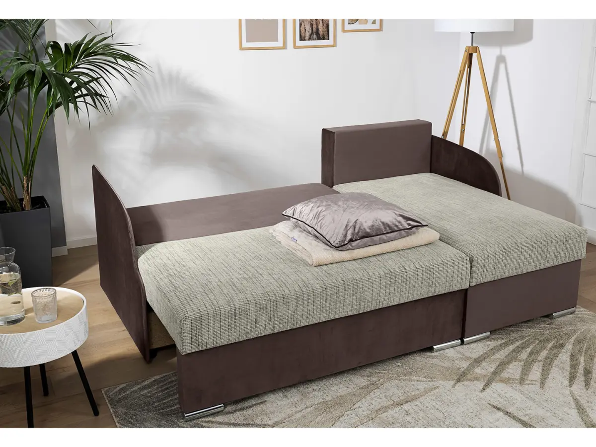 Sofá rinconera universal Merin con función de cama y 2 arcones marrón