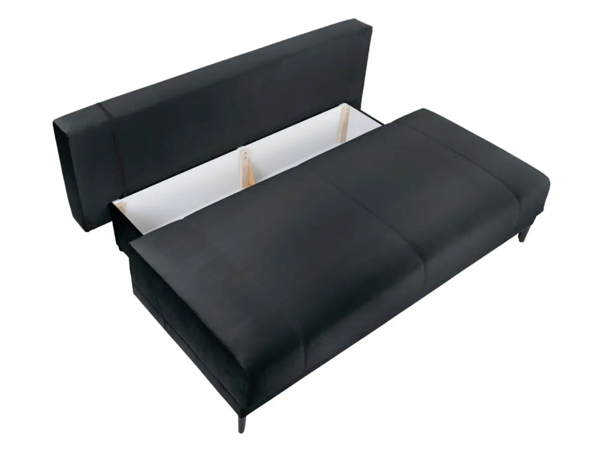Sofá de tres plazas Sentila convertible con arcón negro