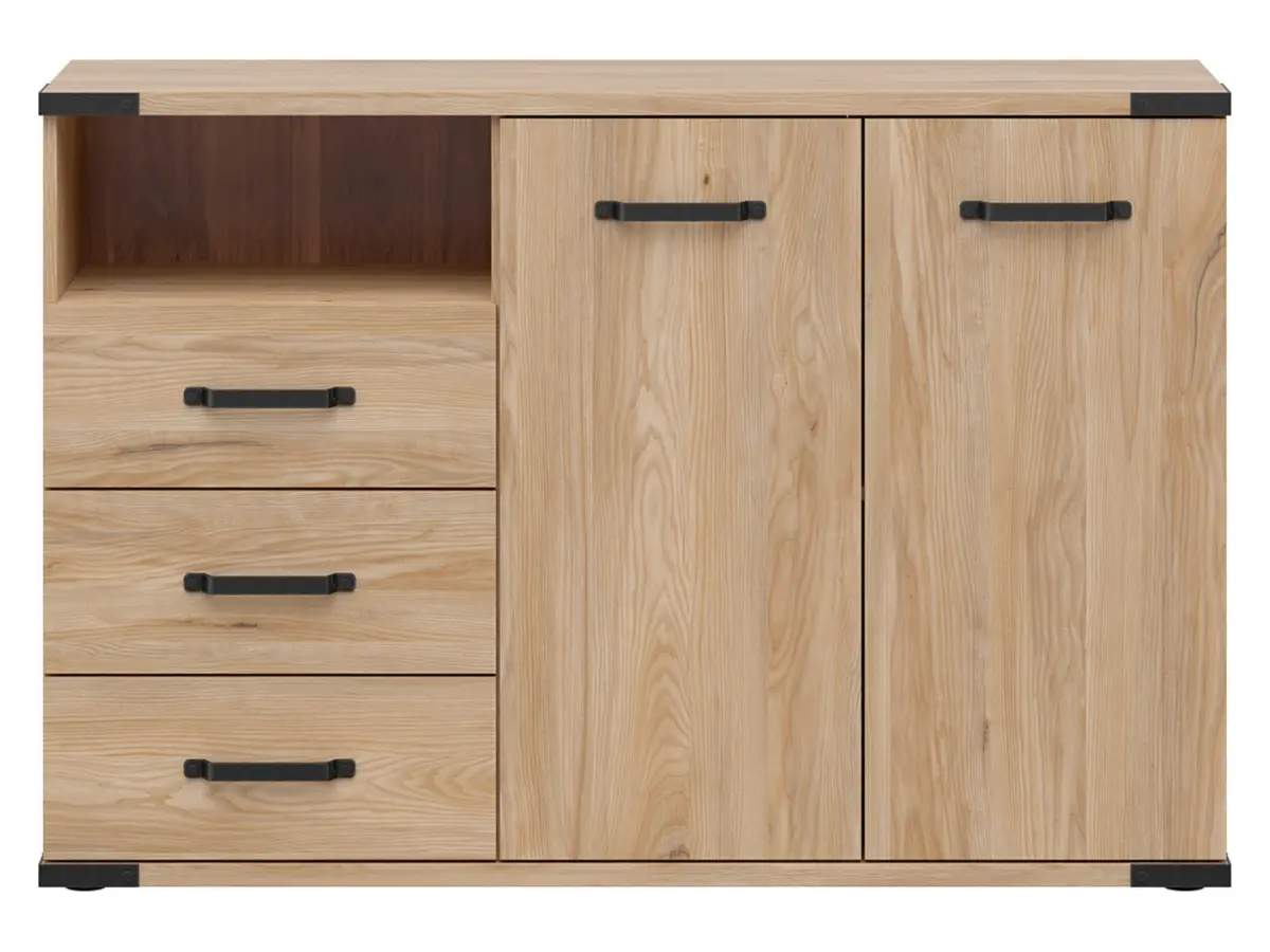 Cómoda Lara 130 cm con 2 puertas 3 cajones y estante fresno belarus