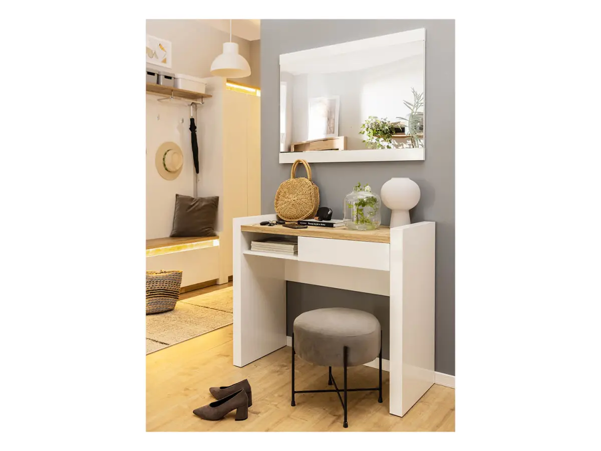 Tocador Alameda 100 cm con cajón y estante blanco brillo/roble westminster