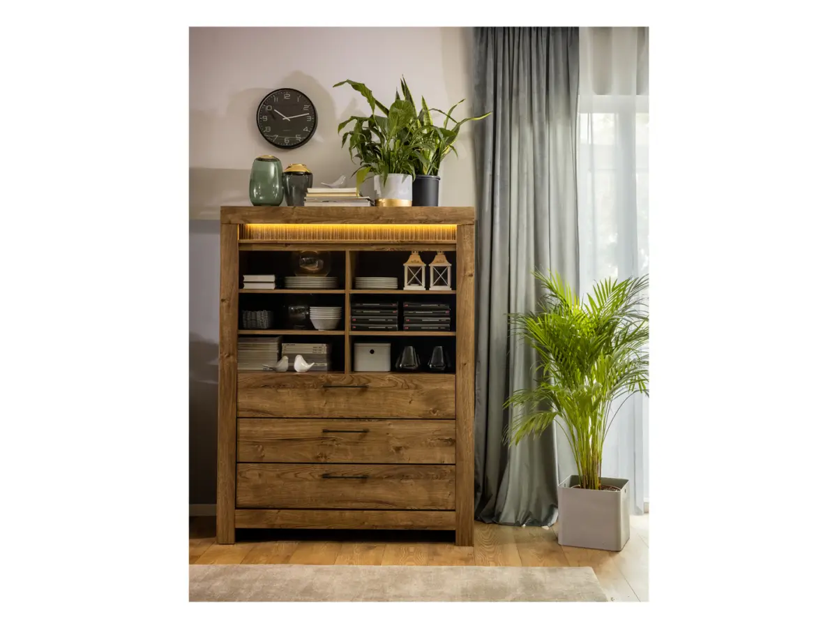 Estantería Torin 114 cm con 3 cajones y 6 estantes roble ribbeck marrón