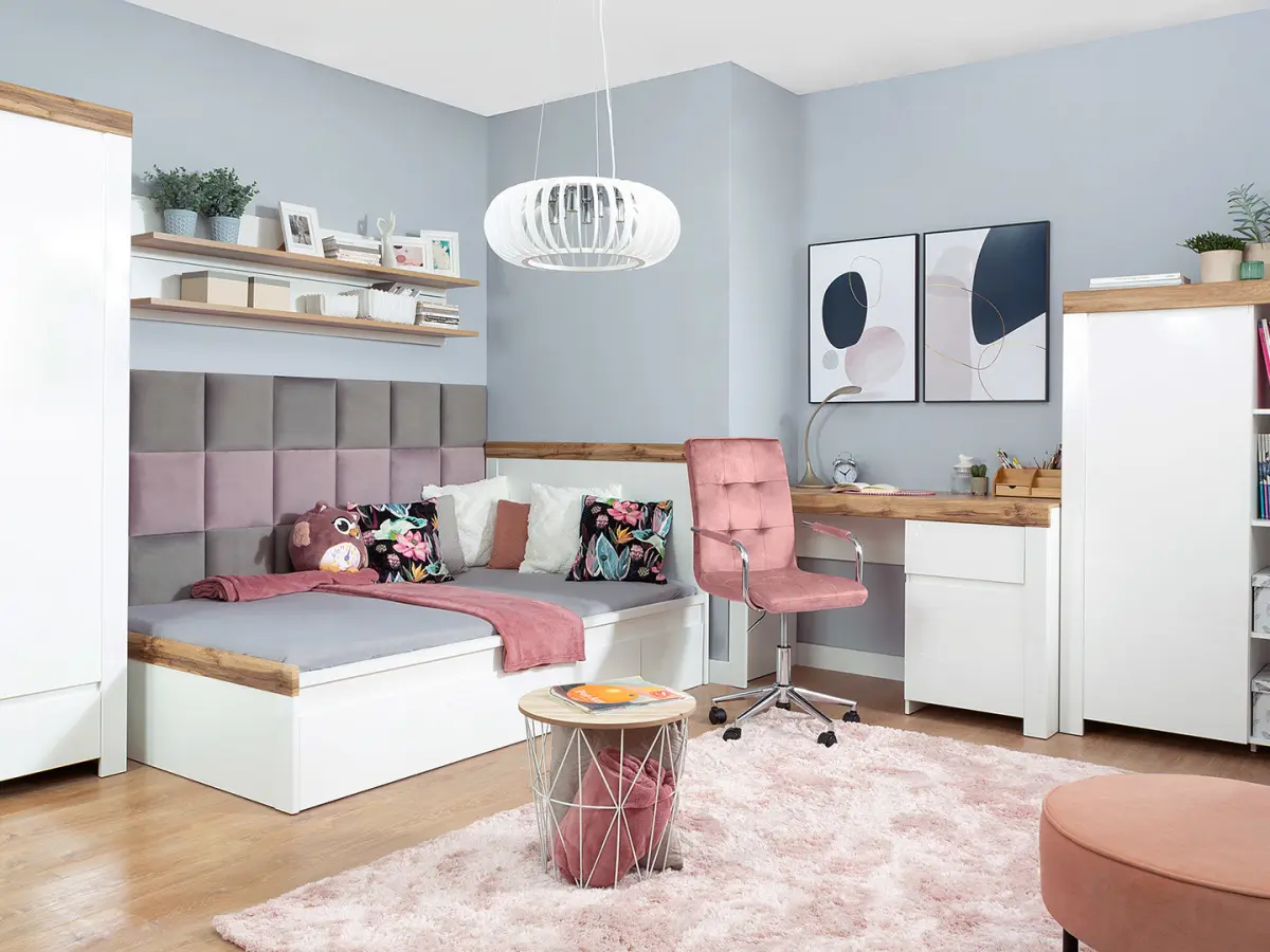 Armario de dos puertas Holten 106 cm con cajón blanco brillo/roble wotan