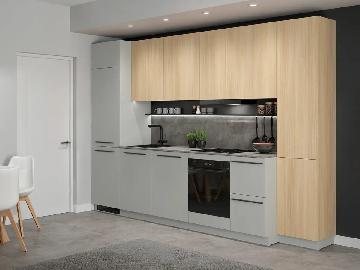 Conjunto de cocina Milino Medium B 332 cm gris/roble con encimera