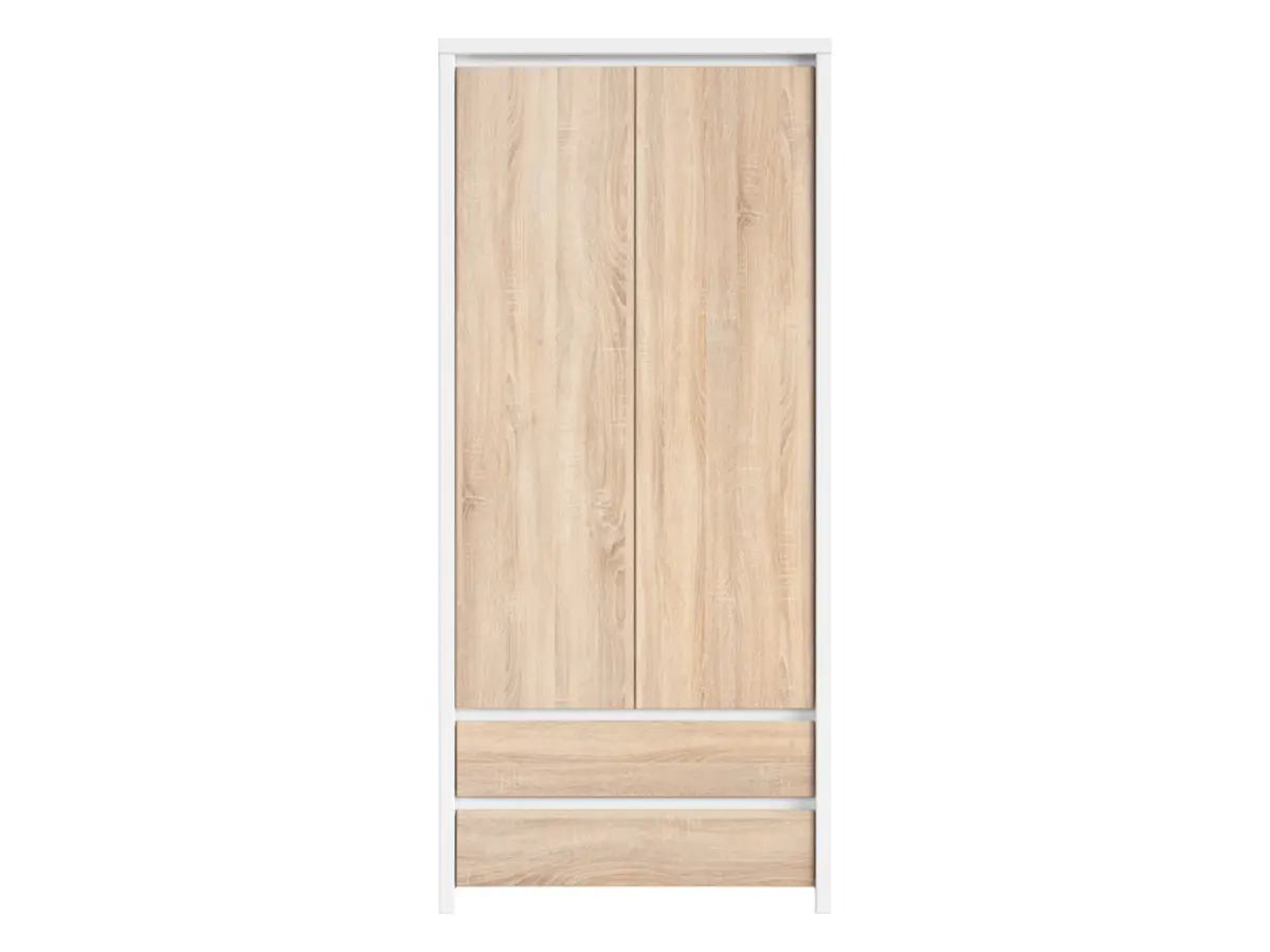 Armario de dos puertas Kaspian 90 cm con cajones blanco/roble sonoma
