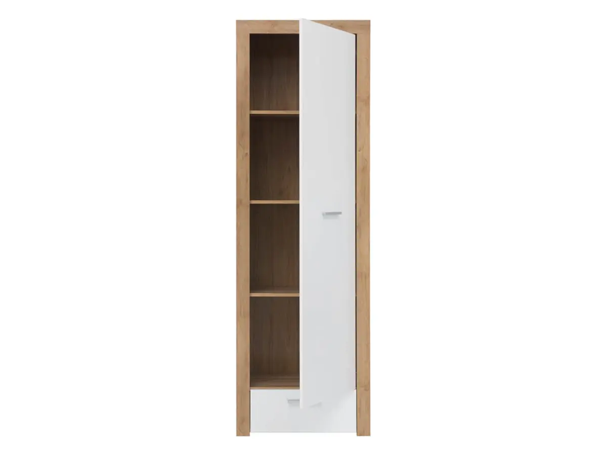 Estantería Balder 62 cm con puertas y cajón roble riviera/blanco brillo