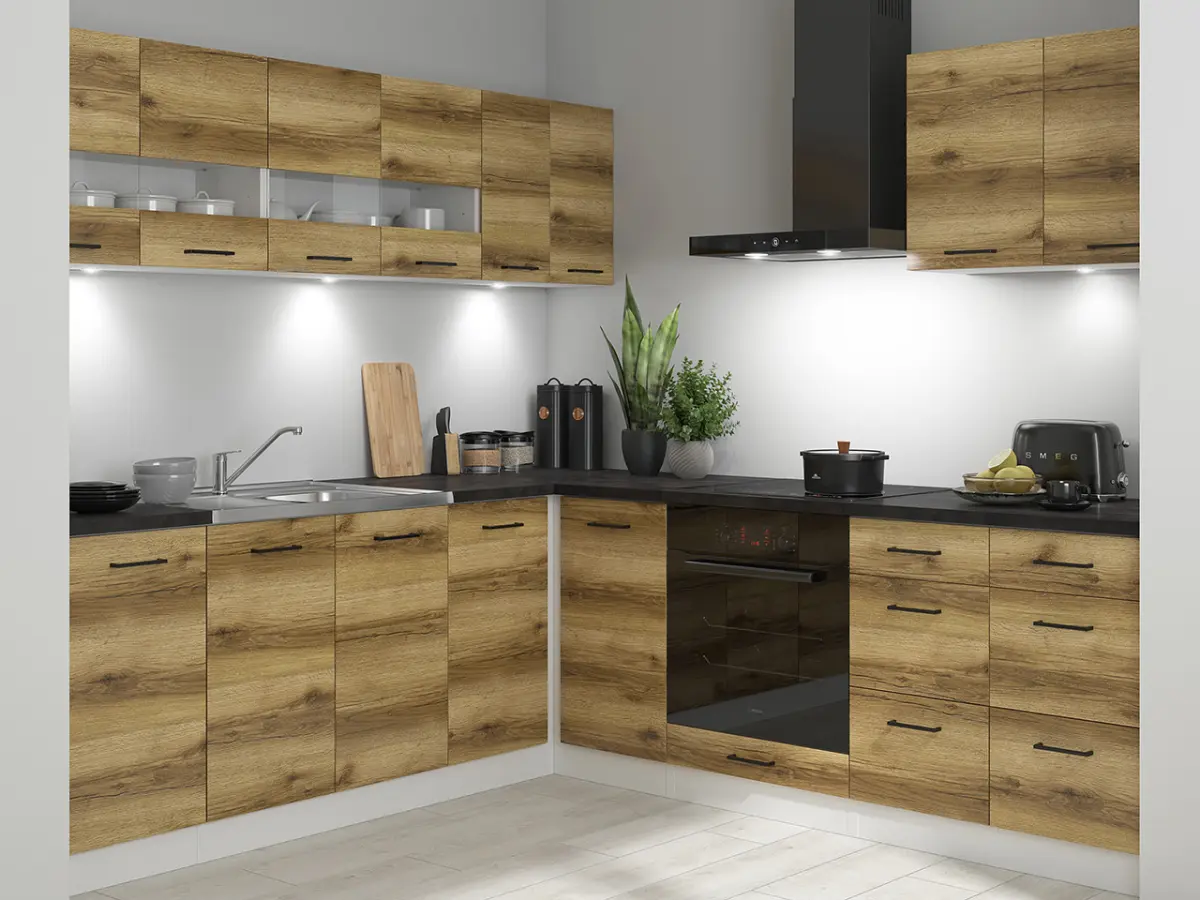 Conjunto de cocina de esquina Junona Line 220x240 roble delano con encimera