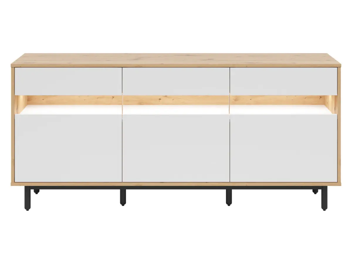 Cómoda Gap 190 cm con 3 puertas y cajones roble artisan/blanco