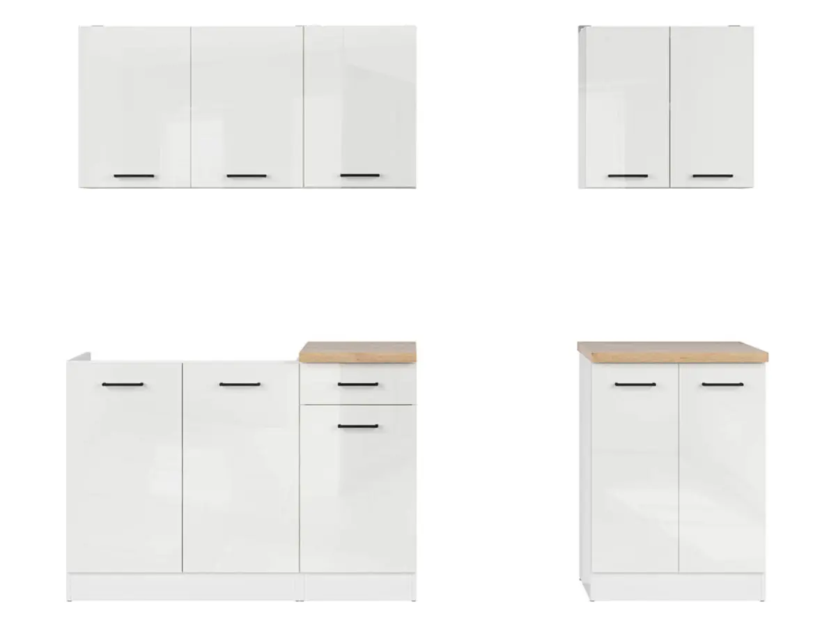 Conjunto de cocina Junona Line A 180 cm brillo tiza con encimera