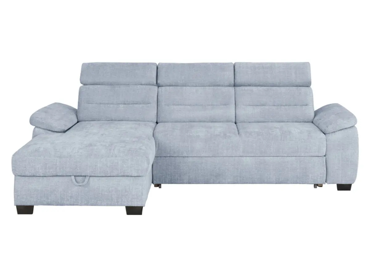 Sofá rinconera izquierdo Aguda convertible con arcón azul