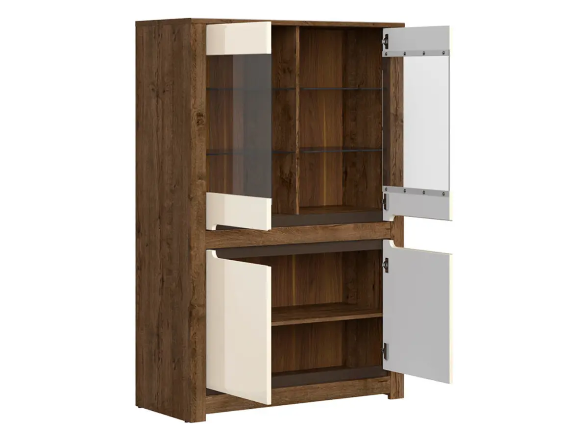 Vitrina Ruso 104 cm con 4 puertas roble april/brillo perlado