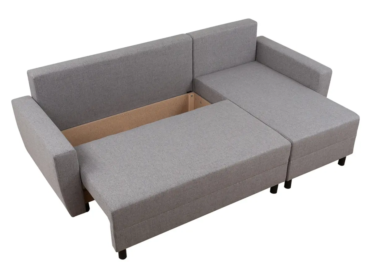 Sofá rinconera universal Malin convertible con arcón tela trenzada gris