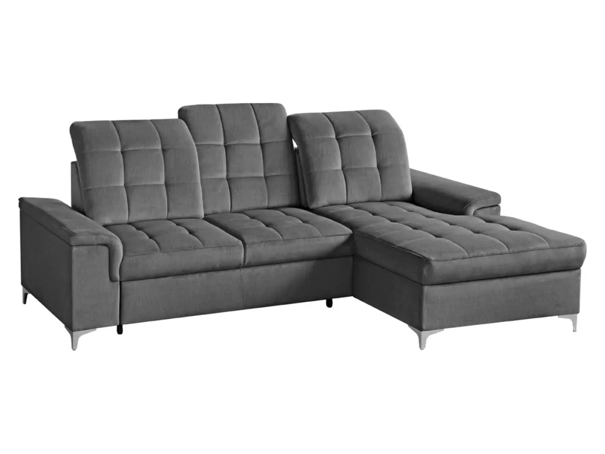 Sofá rinconera derecho Ariado convertible con arcón de terciopelo gris