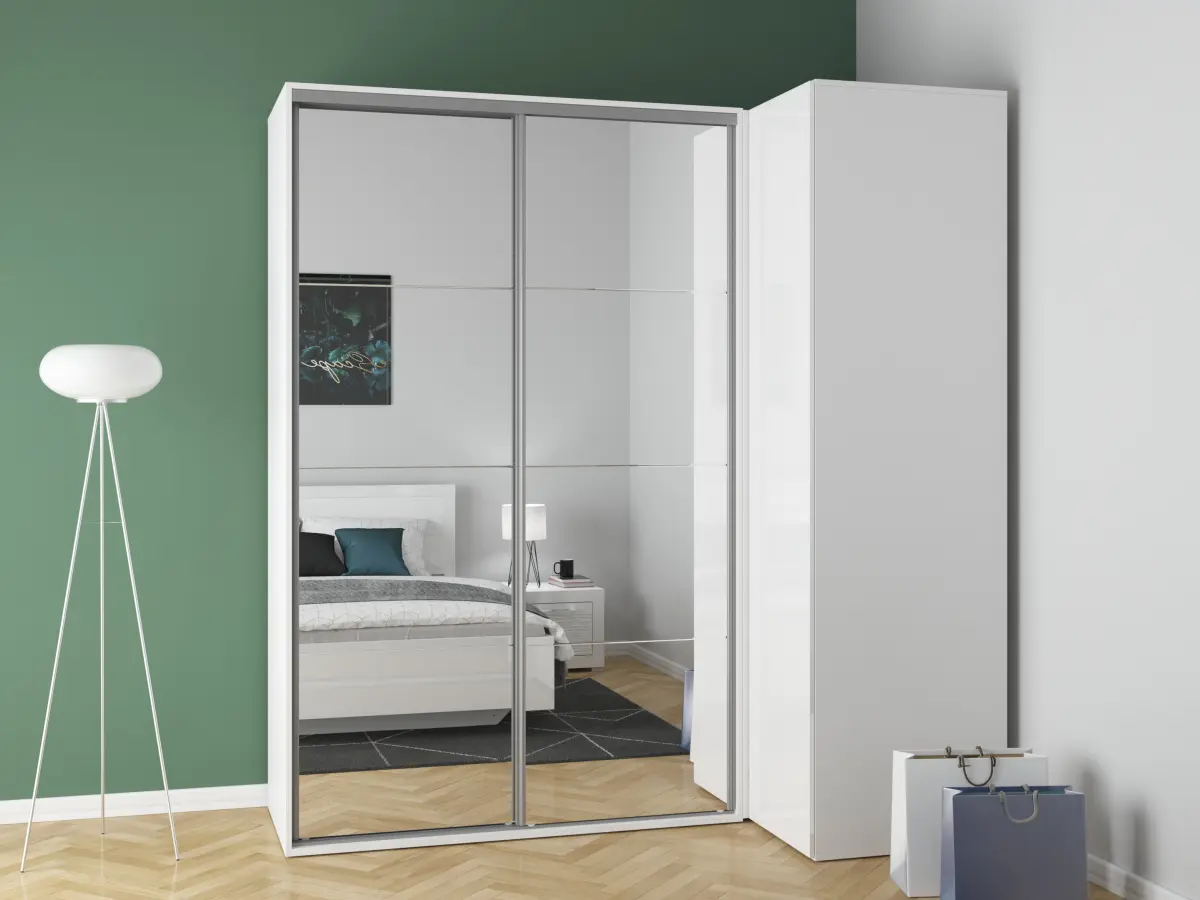 Armario modular Flex 220x116 cm esquinero con espejo blanco brillo