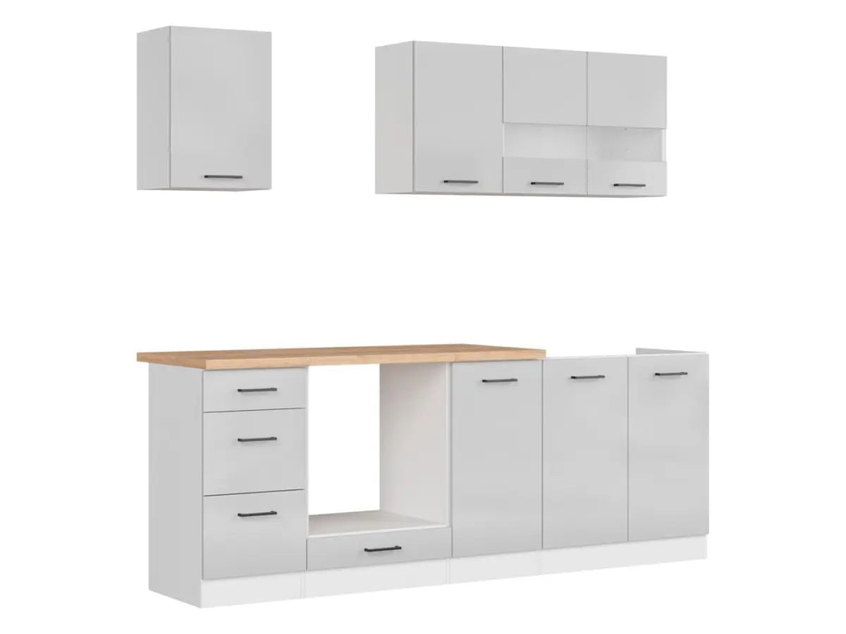 Кухонний гарнітур Junona Line 220 см світло-сірий глянець зі стільницею