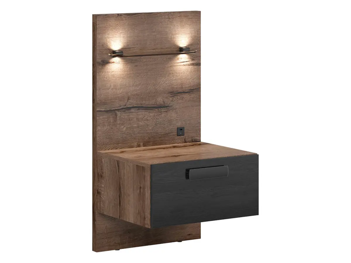 Conjunto Kassel cama 160 y mesitas de noche roble monastery/roble negro