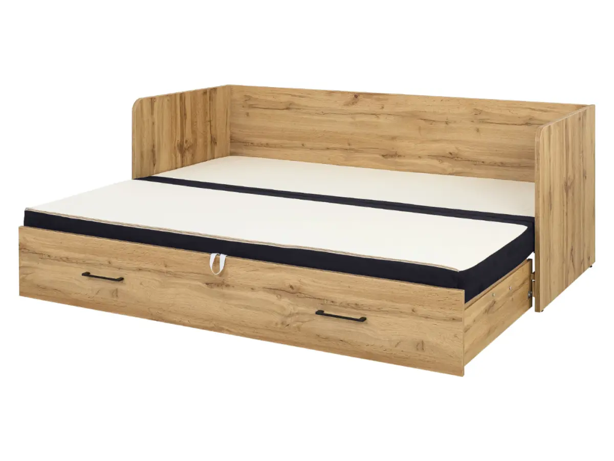 Cama extensible Tetrix roble wotan 80-160x200 con contenedor, colchón y cojines negra