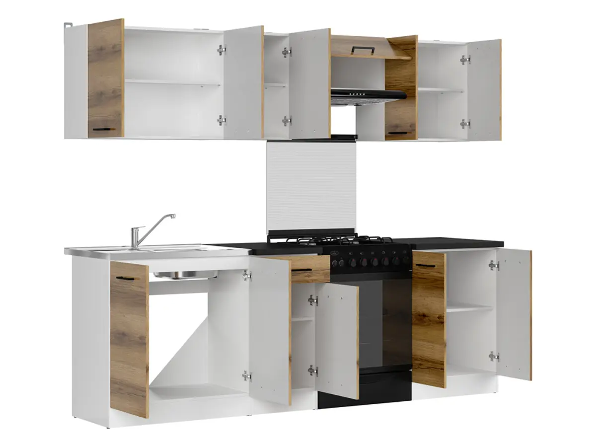 Conjunto de cocina Junona Line 240 cm roble delano claro con encimera