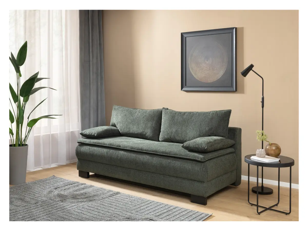 Sofá de tres plazas Lindon convertible con arcón chenilla verde