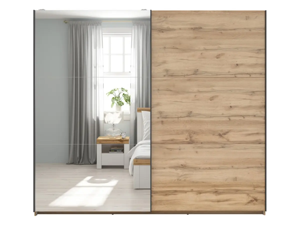 Armario de puertas correderas Tetrix 220 cm con espejo roble wotan
