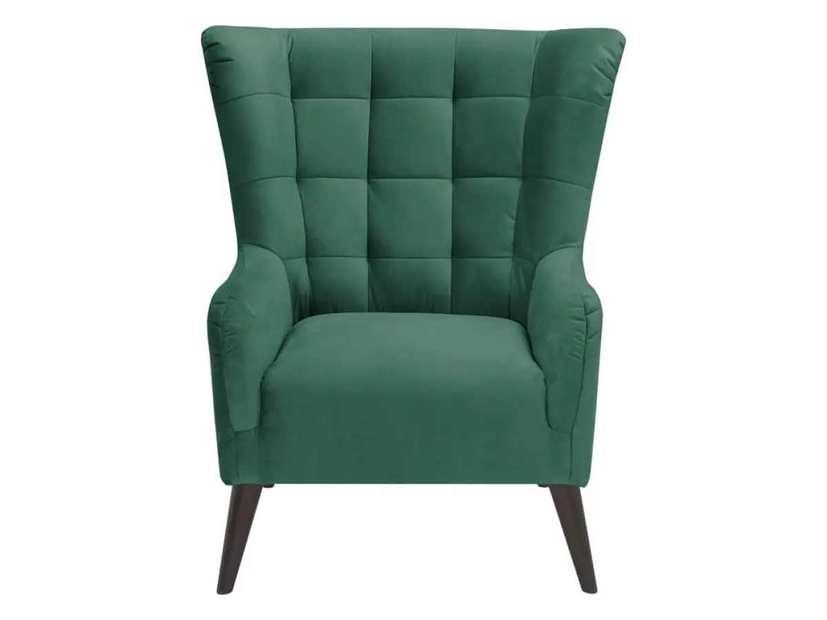 Sillón orejero Casey de terciopelo verde