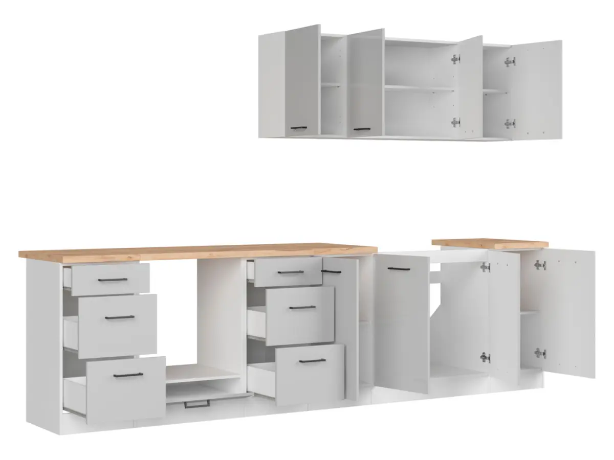 Кухонный гарнитур Junona Line 300 см светло-серый глянец со столешницей