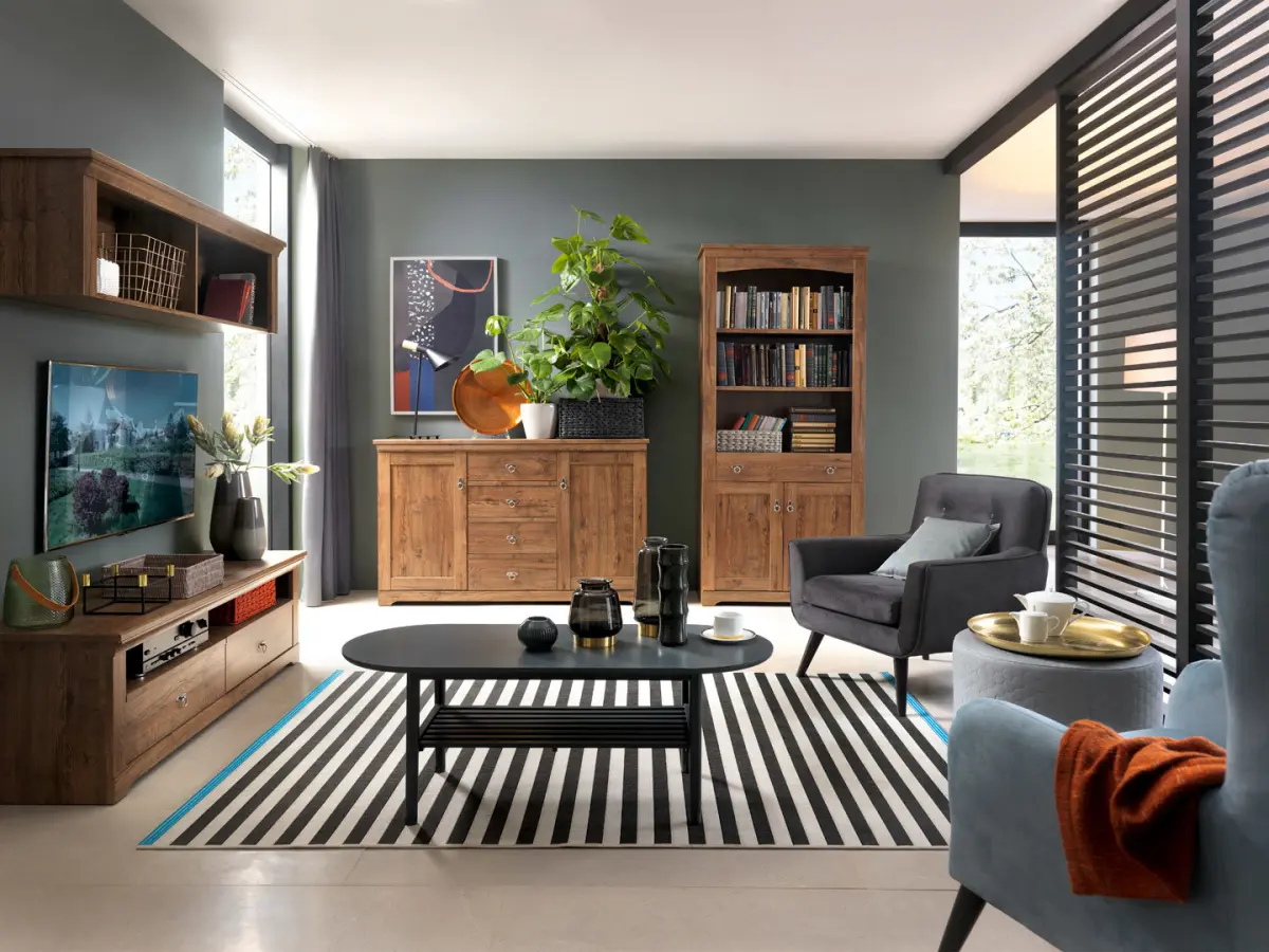 Mueble RTV Patras 153 cm con 2 cajones y un estante roble april