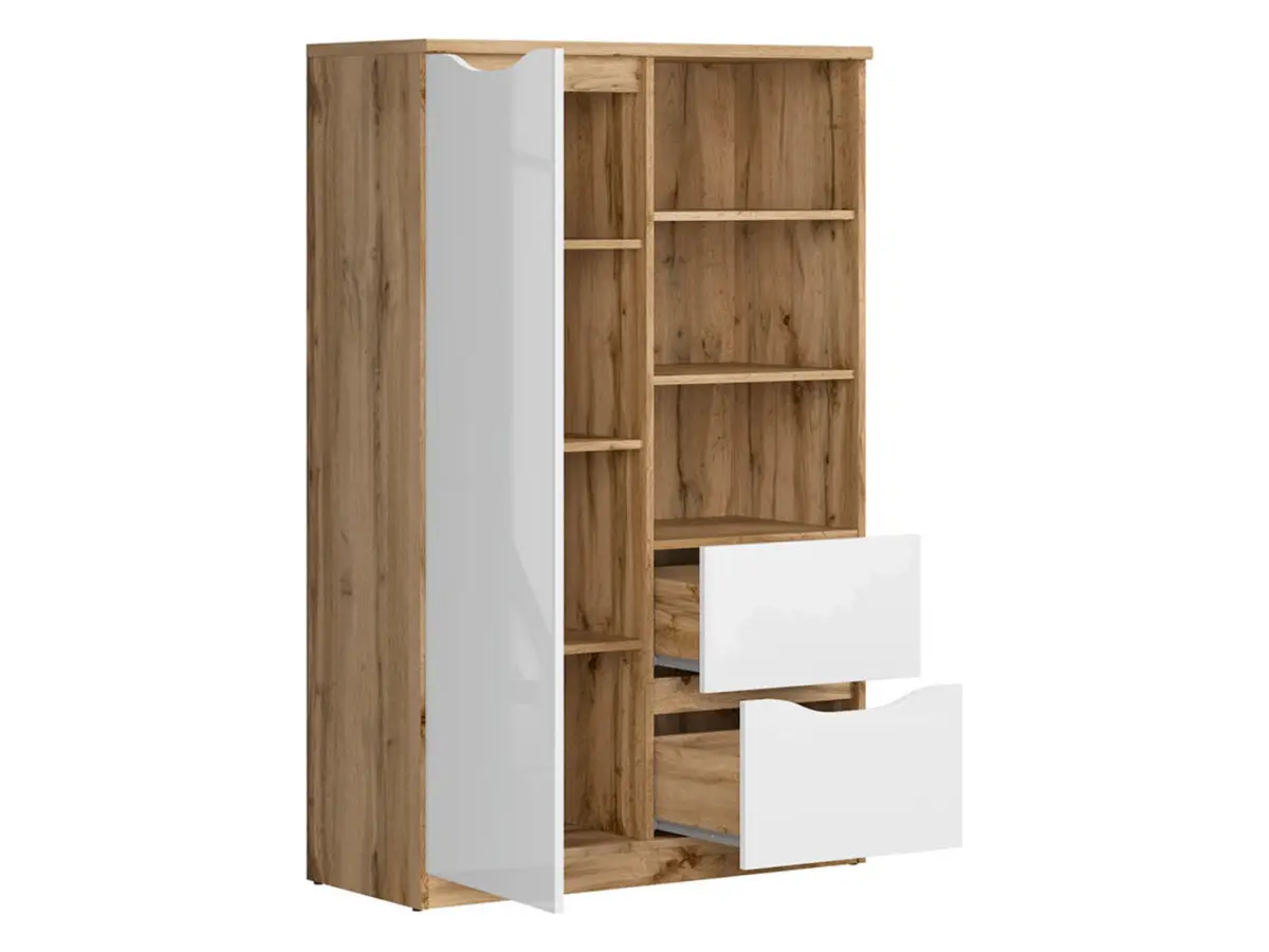 Estantería Nuis 90 cm con puertas 2 cajones y 3 estantes roble wotan