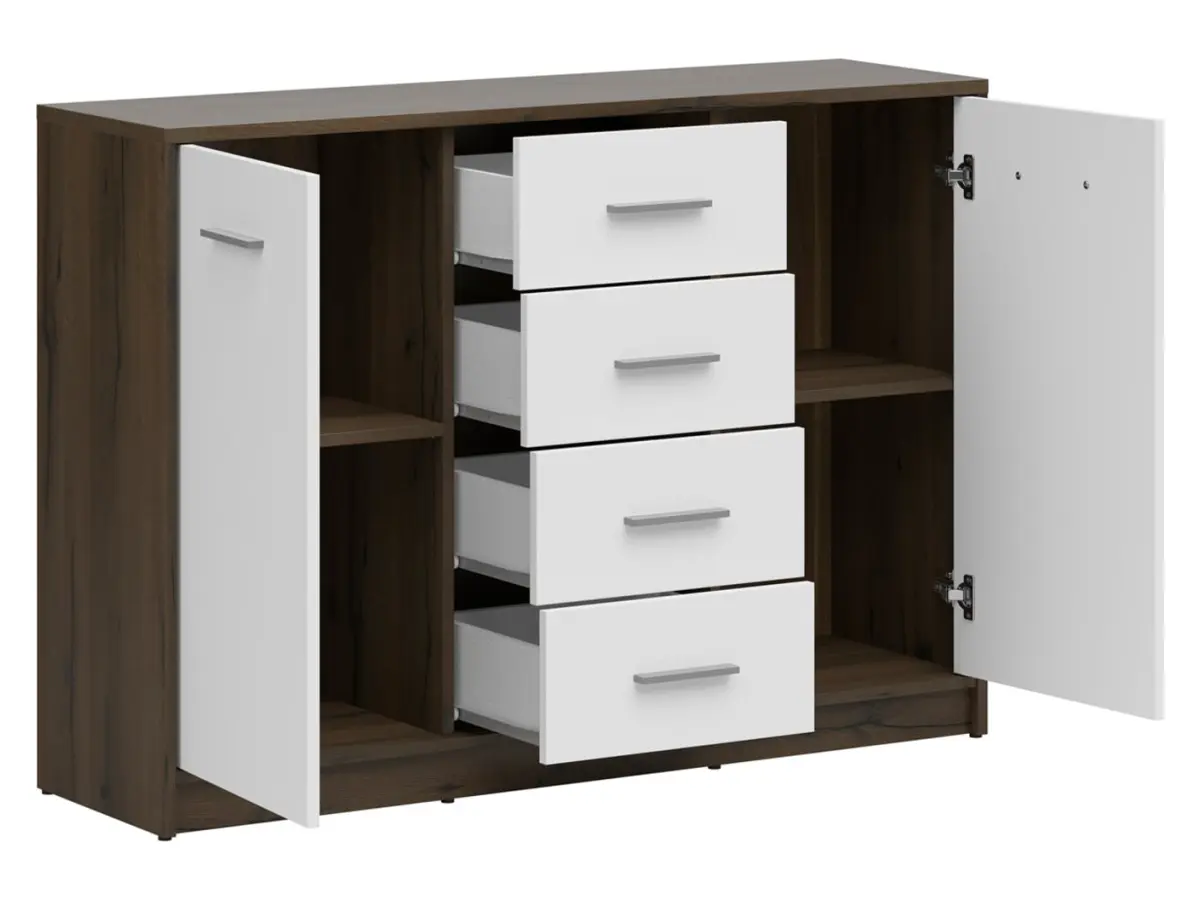 Cómoda Nepo Plus 119 cm con 2 puertas y 4 cajones roble noble/blanco