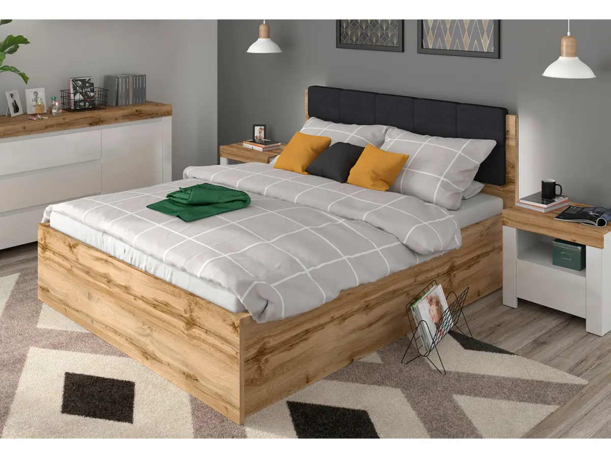 Łóżko Tetrix 160x200 ze stelażem i pojemnikiem dąb wotan