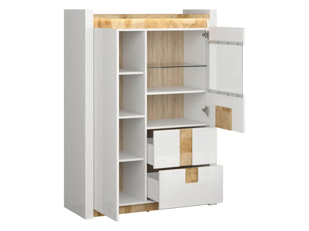 Vitrina Alameda 102 cm con 2 puertas y 2 cajones blanco brillo