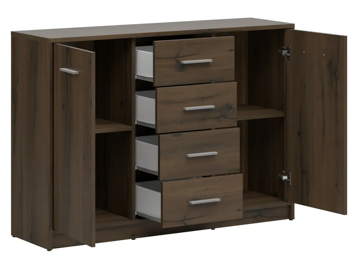 Cómoda Nepo Plus 119 cm con 2 puertas y 4 cajones roble noble