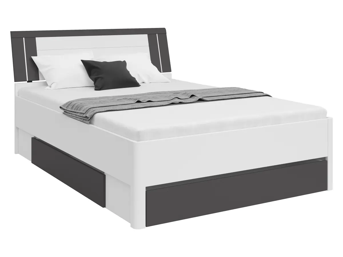 Кровать Saturn 140x200 с 3 ящиками белый/графит