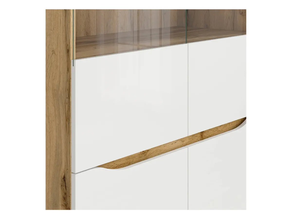Vitrina Nuis 90 cm con 4 puertas roble wotan/blanco brillo