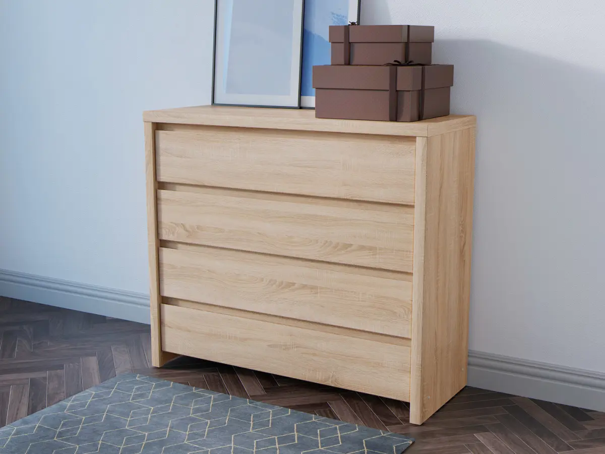 Cómoda Kaspian con 4 cajones roble sonoma