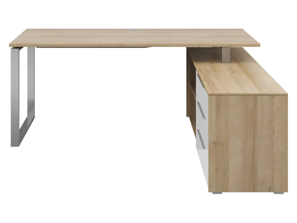 Biurko narożne Nevada 158x184x76 cm z 3 szufladami i półką dąb riviera