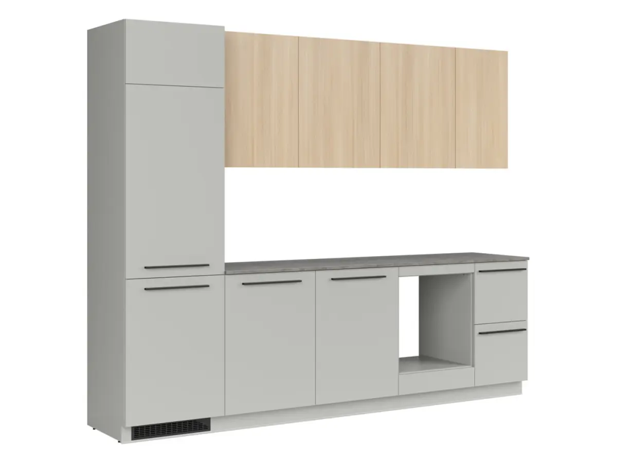 Conjunto de cocina Milino Medium A 285 cm gris/roble con encimera