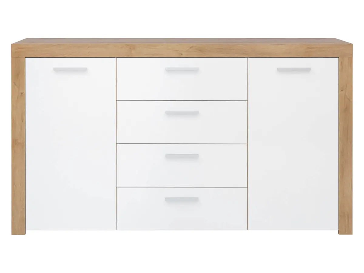 Cómoda Balder 155 cm con 2 puertas y 4 cajones roble riviera/blanco brillo
