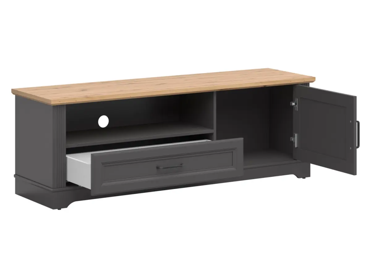 Mueble RTV Tolmin 150 cm con puertas y cajón grafito/roble artisan