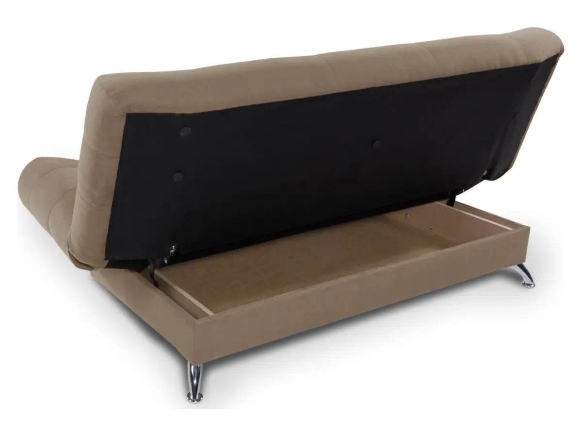 Sofá cama de tres plazas Viola con arcón marrón