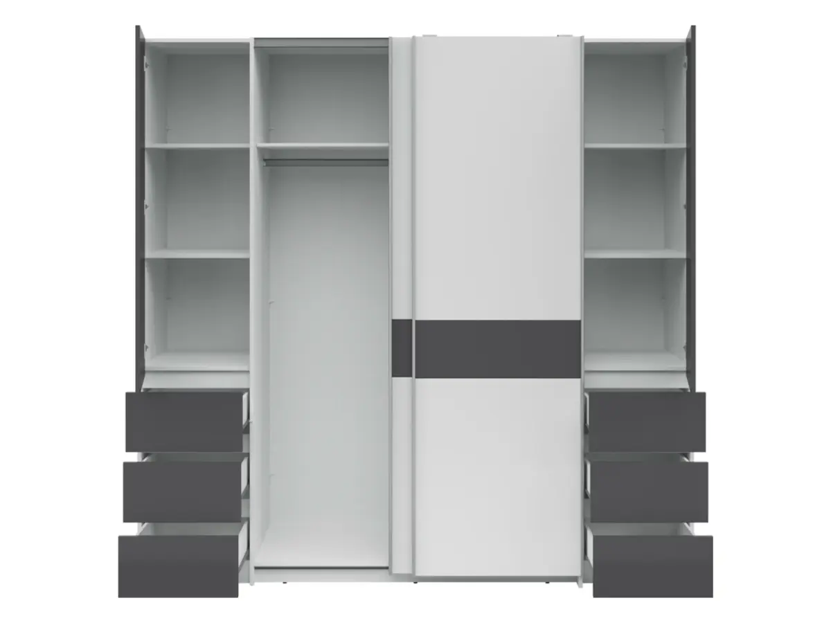 Armario de puertas correderas Fabio 215 cm con cajones blanco/grafito