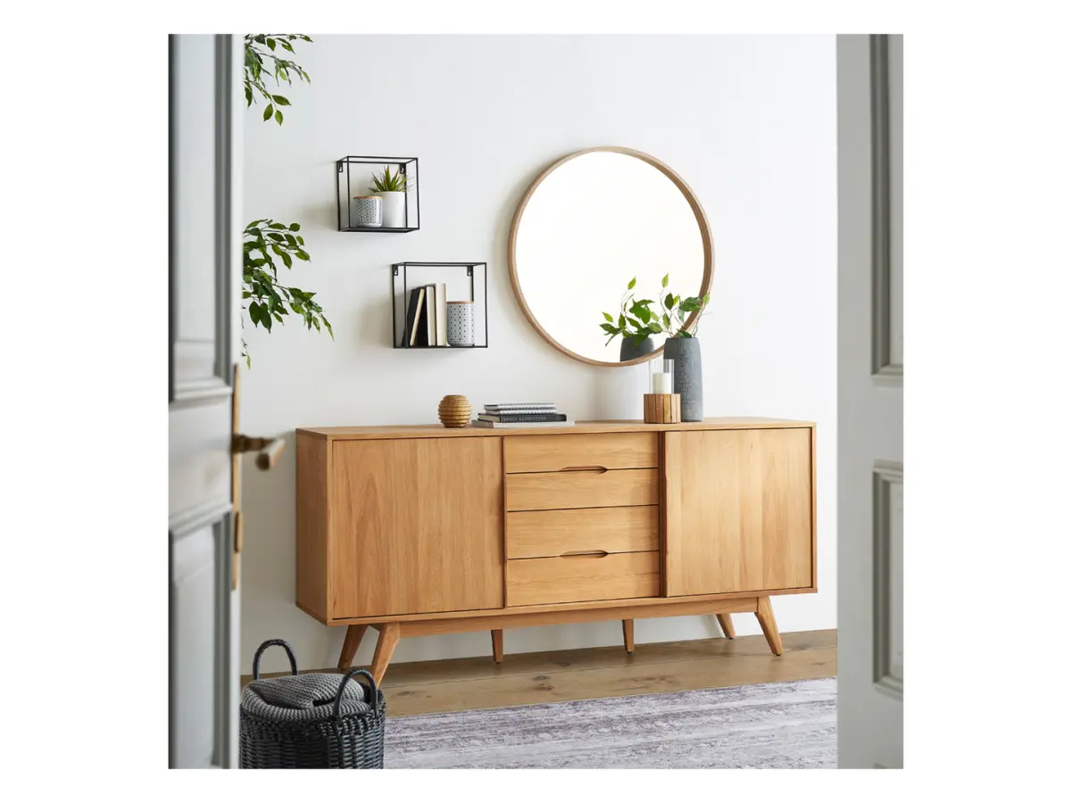 Espejo de pared con marco Circle 80 cm redondo marrón