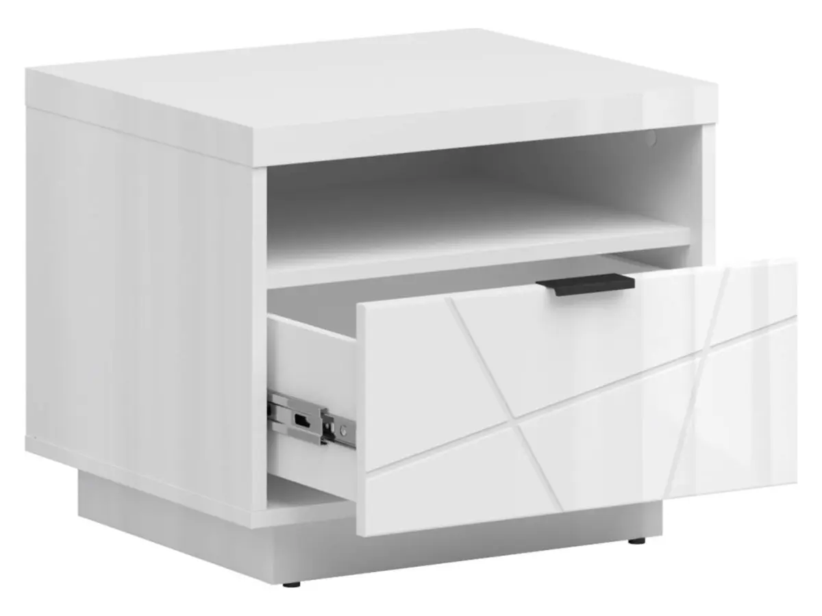 Mesita de noche Forn 50 cm con cajón blanco alto brillo