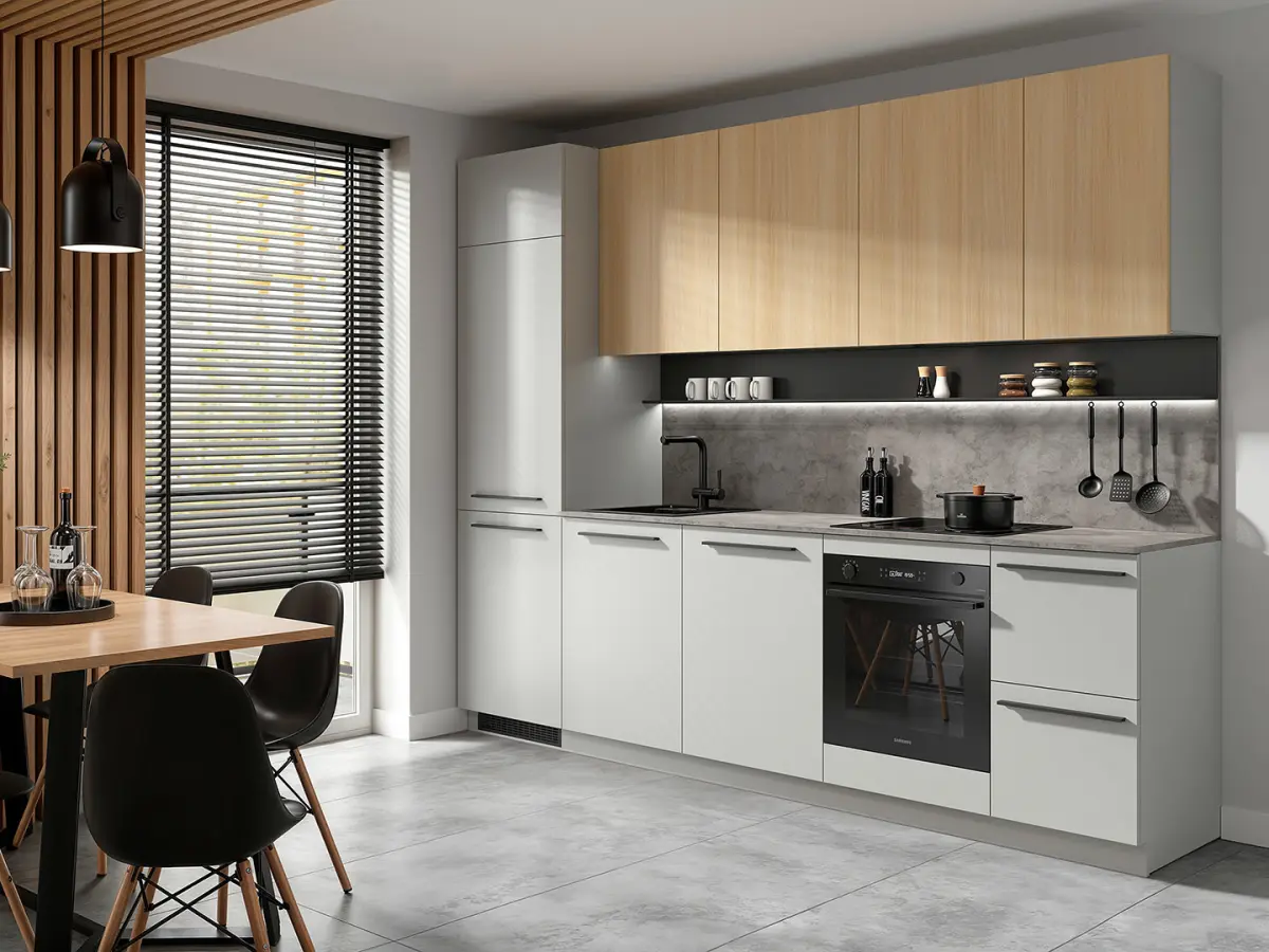 Conjunto de cocina Milino Medium A 285 cm gris/roble con encimera