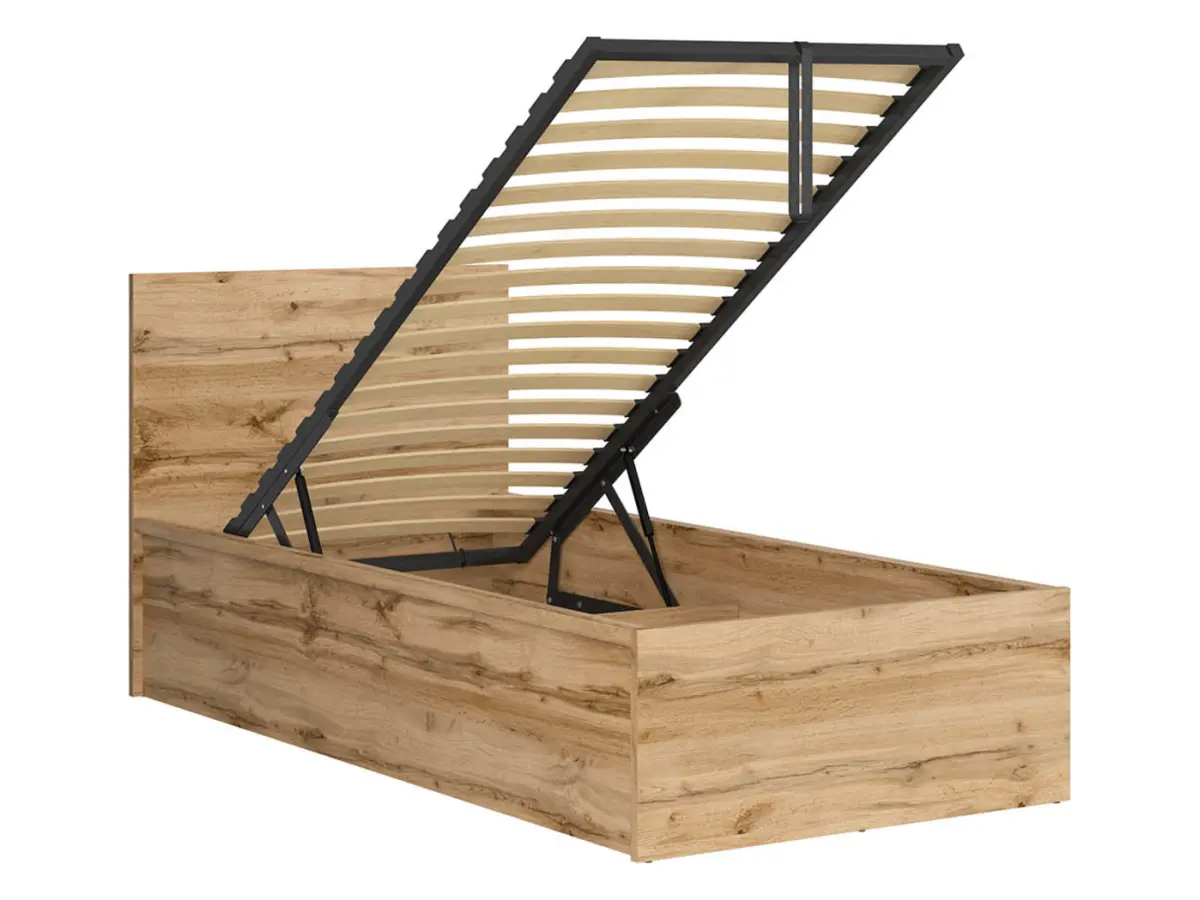 Cama Tetrix 90x200 con somier y contenedor roble wotan