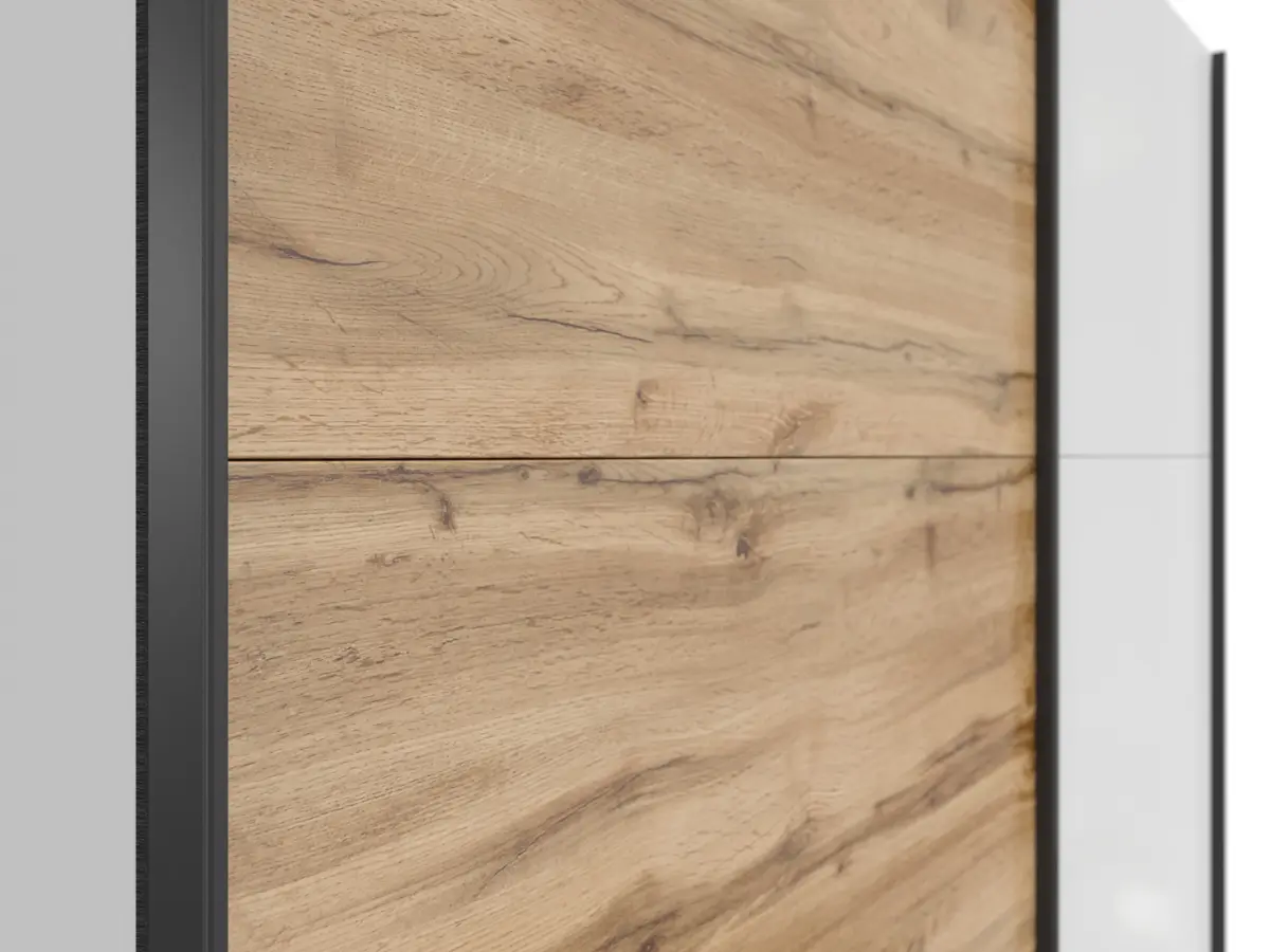 Armario de puertas correderas Tetrix 183 cm blanco brillo/roble wotan